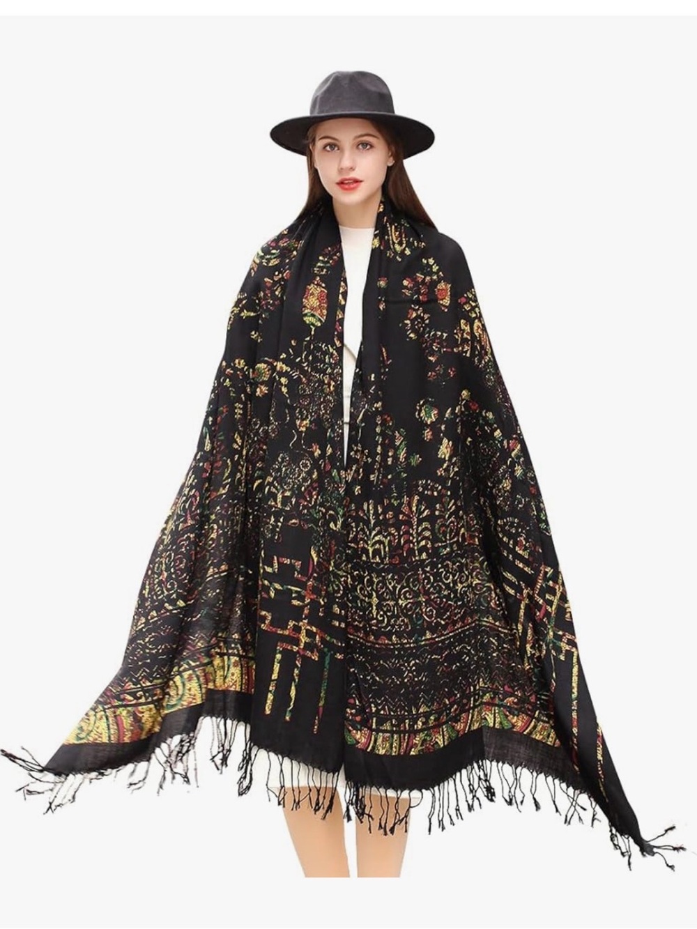 DANA XU 100% Merino Wool Pashmina Shawl for Women 96"x43",